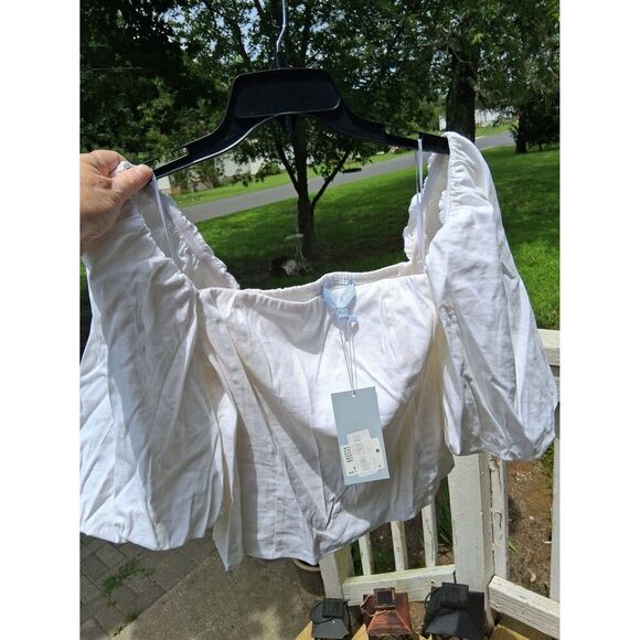 Crop Top Antonio Melani 14 Balloon Puff Sleeves Off Shoulder Rousing Back NWT - Picture 1 of 9